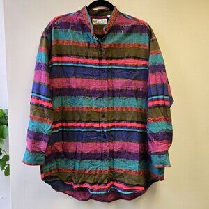 Vintage M Oversized 90s Angelique Multicolor Artsy Bold Colorful Striped Button-
